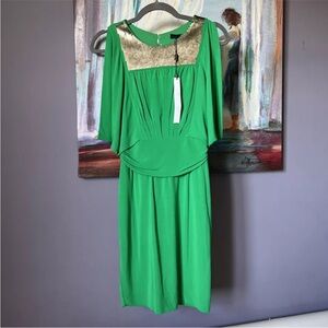 Cut25 Sz 2 Green Gold Alpine Squinted Rayon Cocktail Dress